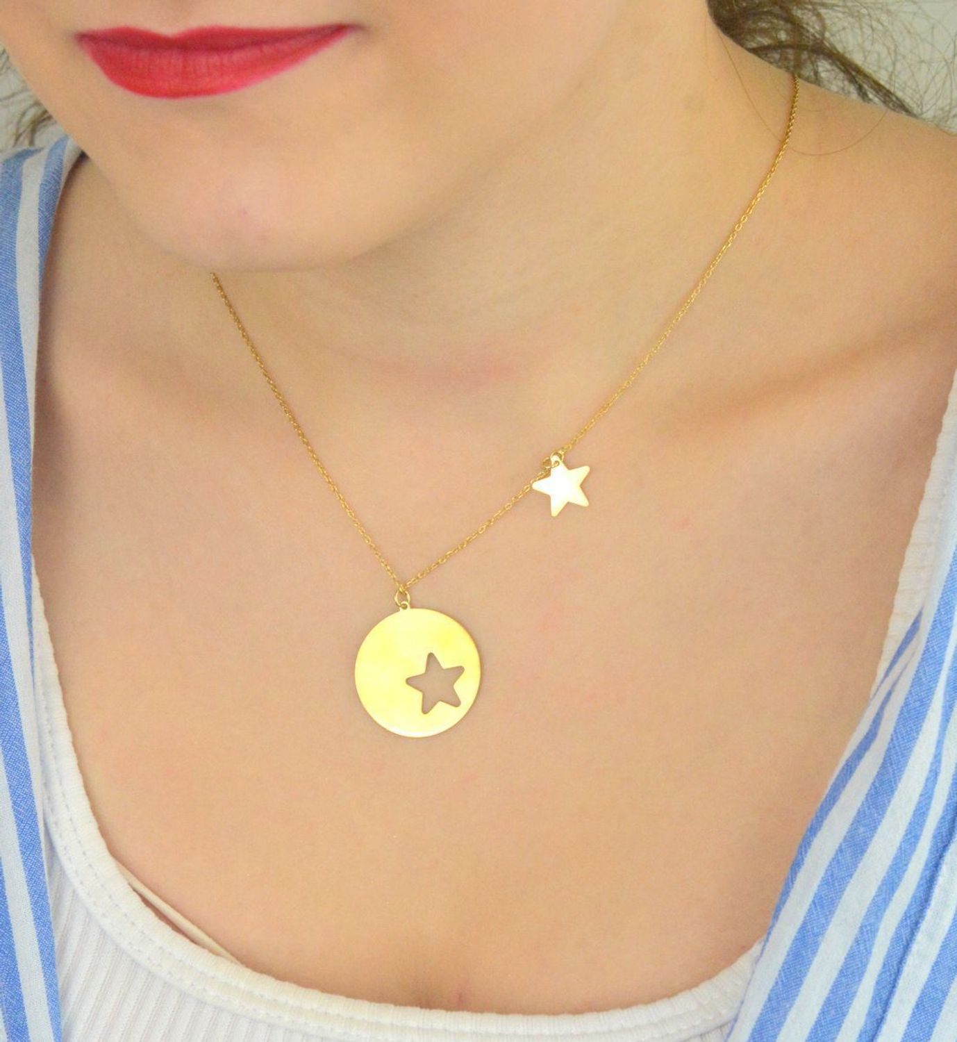 Naszyjnik srebrny pokryty złotem kółko z gwiazdką Dall'Acqua C RM 19890 084 zz.jpg